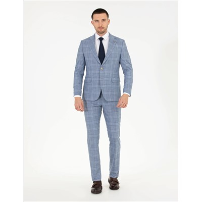 Ekose Açık Mavi Slim Fit Takım Elbise