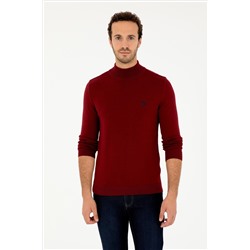 Erkek Slim Fit Yarım Boğazlı Bordo Basic Kazak