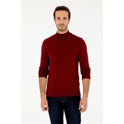 Erkek Slim Fit Yarım Boğazlı Bordo Basic Kazak