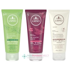 Laino Shampooing Douche Thé Vert + Gel Douche Fruits Rouges + Crème de Douche Karité 3x200mlLot  × 3