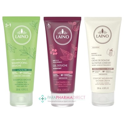Laino Shampooing Douche Thé Vert + Gel Douche Fruits Rouges + Crème de Douche Karité 3x200mlLot  × 3