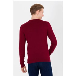 Erkek Bordo Bisiklet Yaka Basic Triko Kazak