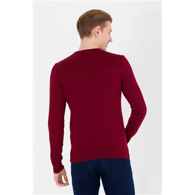 Erkek Bordo Bisiklet Yaka Basic Triko Kazak
