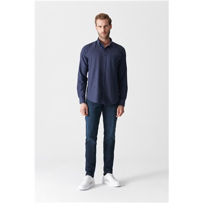 Lacivert Basic Düğmeli Yaka Pamuklu Comfort Fit Rahat Kesim Gömlek