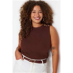 Trendyol Curve Kahverengi Örme Bisiklet Yaka Düğme Detaylı Bluz TBBSS23AF00071