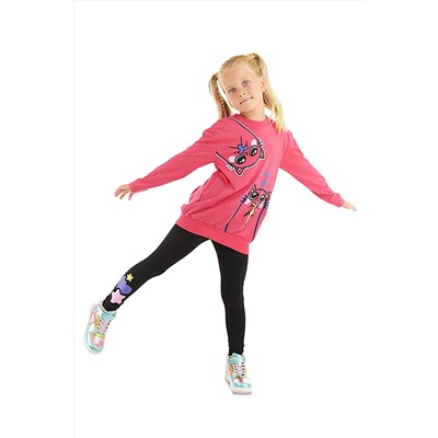 Denokids Kanka Kediler Kız Çocuk Pembe T-shirt Siyah Tayt Takım CFF-23S1-069