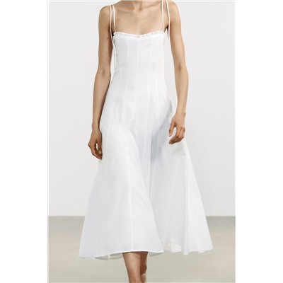 POPLIN RUFFLE MIDI DRESS