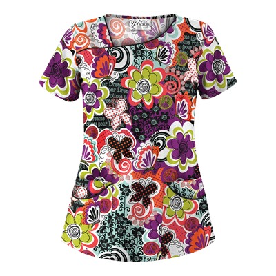 UA Peace And Prosperity Berry Burst Asymmetrical Scrub Top
