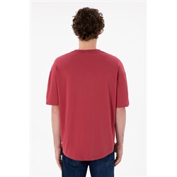 Erkek Long Fit Bisiklet Yaka Vişne Basic Tişört
