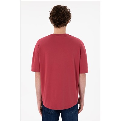 Erkek Long Fit Bisiklet Yaka Vişne Basic Tişört