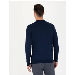 Açık Lacivert Slim Fit Çeyrek Yaka Basic Triko Kazak