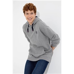 Erkek Gri Melanj Kapüşonlu Oversize Sweatshirt