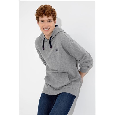 Erkek Gri Melanj Kapüşonlu Oversize Sweatshirt