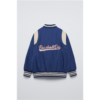 BOMBER JACKET WITH EMBROIDERED SLOGAN