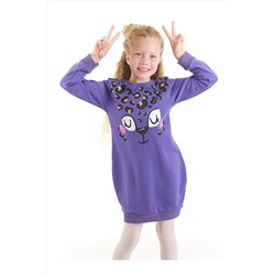 Mushi Lila Leopar Kız Çocuk Balon Elbise MS-22S1-030