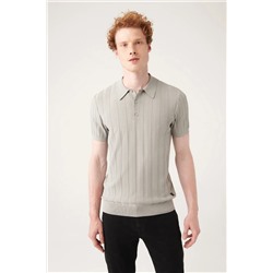 Avva, Erkek Gri Fitil Örgü Detaylı Polo Yaka Triko T-shirt A31y5011