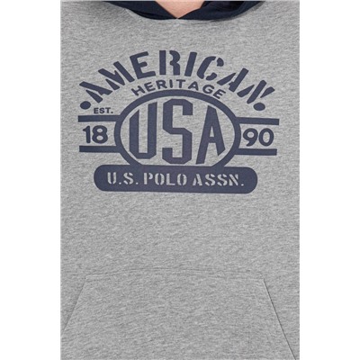 Erkek Gri Melanj Kapüşonlu Sweatshirt