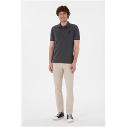 Erkek Slim Fit Polo Yaka Antrasit Basic Tişört