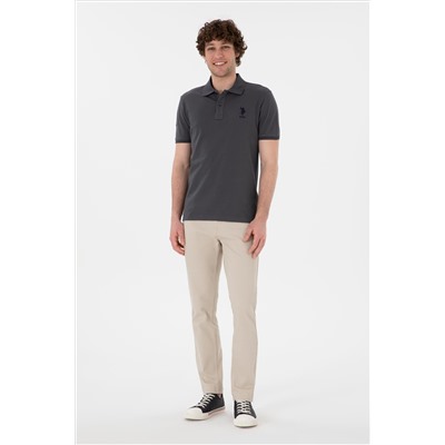 Erkek Slim Fit Polo Yaka Antrasit Basic Tişört