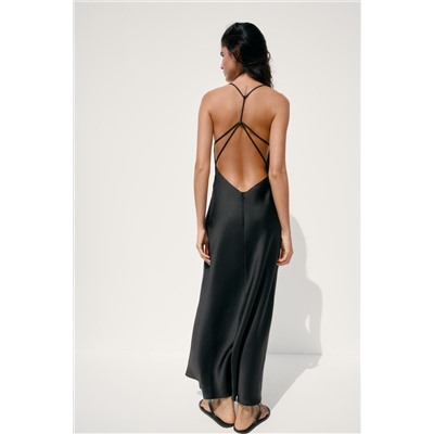 SATIN MIDI DRESS WITH STRAPS ON THE BACK