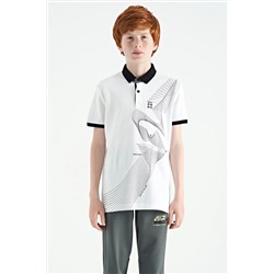 TOMMY LIFE, Beyaz Baskı Detaylı Standart Kalıp Polo Yaka Erkek Çocuk T-Shirt - 11164