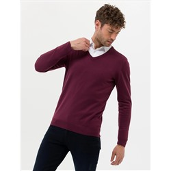 Bordo Slim Fit V Yaka Basic Triko Kazak
