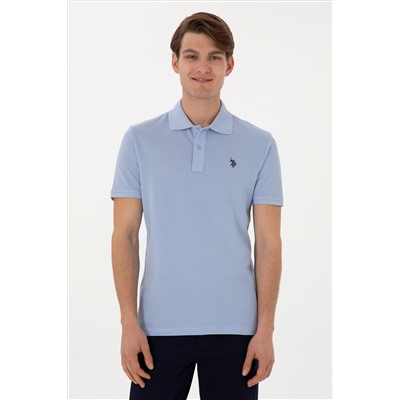 Erkek Slim Fit Polo Yaka Açık Mavi Basic Tişört