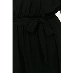 Siyah Kuşaklı Örme Bisiklet Yaka %100 Pamuk Elbise TBBSS22AH0242
