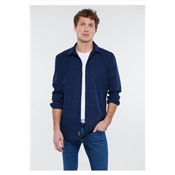 Mavi Keten Karışımlı Kareli Indigo Gömlek Slim Fit / Dar Kesim 0210653-84675