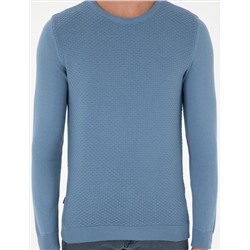 Koyu Mavi Slim Fit Bisiklet Yaka Triko Kazak