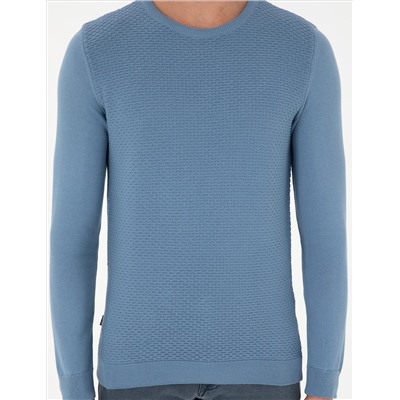Koyu Mavi Slim Fit Bisiklet Yaka Triko Kazak