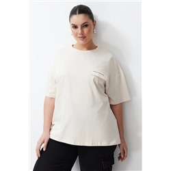 Taş Cep Kapak Detaylı Oversize %100 Pamuk Örme T-shirt TBBSS24BF00010