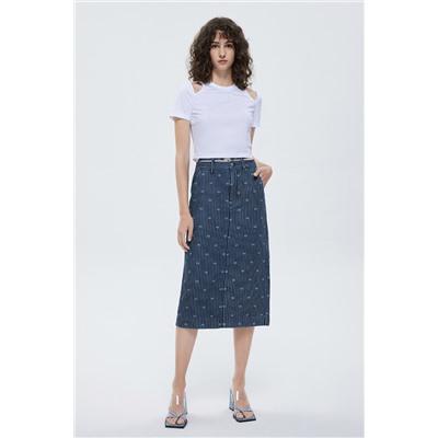 Falda midi de seda Azul noche