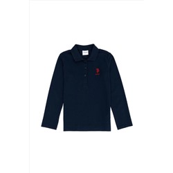 Kız Çocuk Lacivert Polo Yaka Basic Sweatshirt