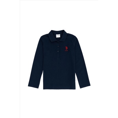Kız Çocuk Lacivert Polo Yaka Basic Sweatshirt
