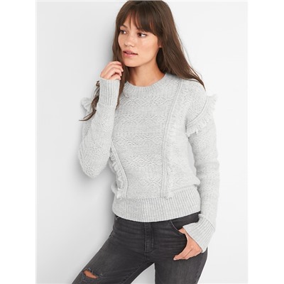 Fringe jacquard crewneck sweater