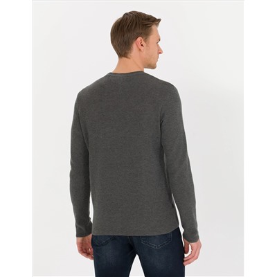 Gri Melanj Slim Fit Bisiklet Yaka Triko Kazak