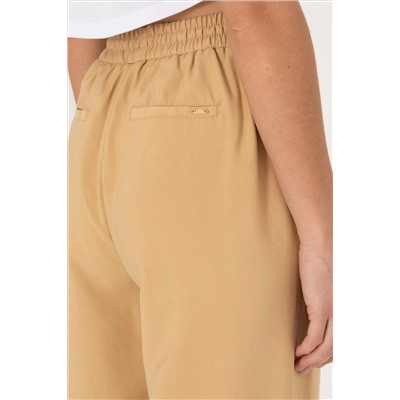 Kadın Camel Loose Relax Fit Kanvas Pantolon