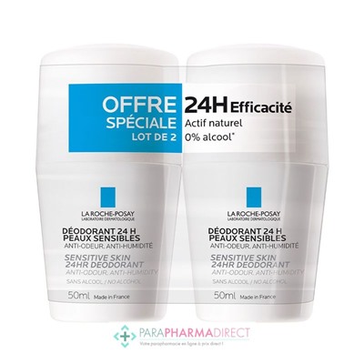 La Roche Posay Déodorant 24H - Peaux Sensibles - Roll-On 2x50mlLot  × 2