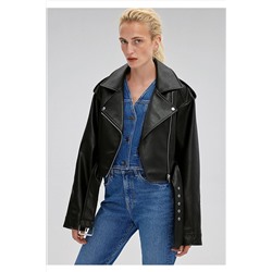 MaviSiyah Suni Deri Crop Ceket Crop / Kısa Kesim 1110375-900