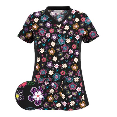 UA Wild Garden Black Scrub Top