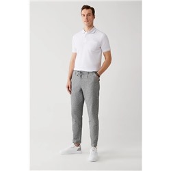 Avva Erkek Siyah-gri Beli Lastikli Bağcıklı Keten Dokulu Yandan Cepli Relaxed Fit Rahat Kesim Chino Panto A31Y3053