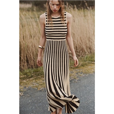 STRIPED MIDI DRESS