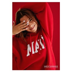 Mavi Logo Baskılı Kapüşonlu Kırmızı Sweatshirt 1600361-86417
