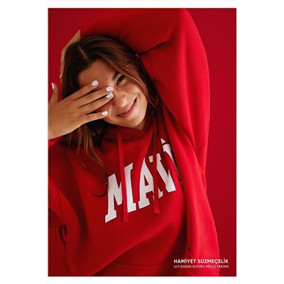 Mavi Logo Baskılı Kapüşonlu Kırmızı Sweatshirt 1600361-86417