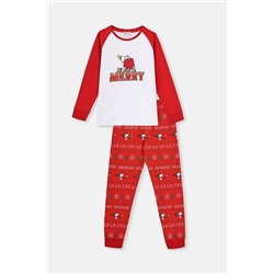 Dagi Kırmızı Bisiklet Yaka Reglan Kol Snoopy Baskılı Lisans Pijama Takımı 22WG17318BB_KIR