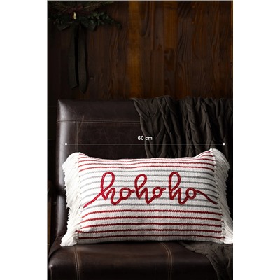 Chamonix Pamuklu Kırlent Kılıfı - Beyaz/Kırmızı/Gri - 40x60 cm