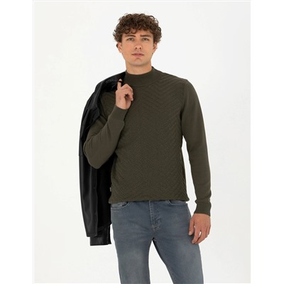 Koyu Haki Slim Fit Kazak