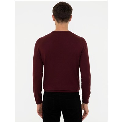 Bordo Slim Fit Bisiklet Yaka Basic Triko Kazak