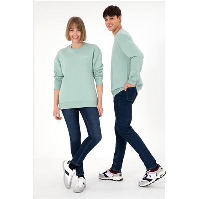Erkek Su Yeşili Basic Sweatshirt
